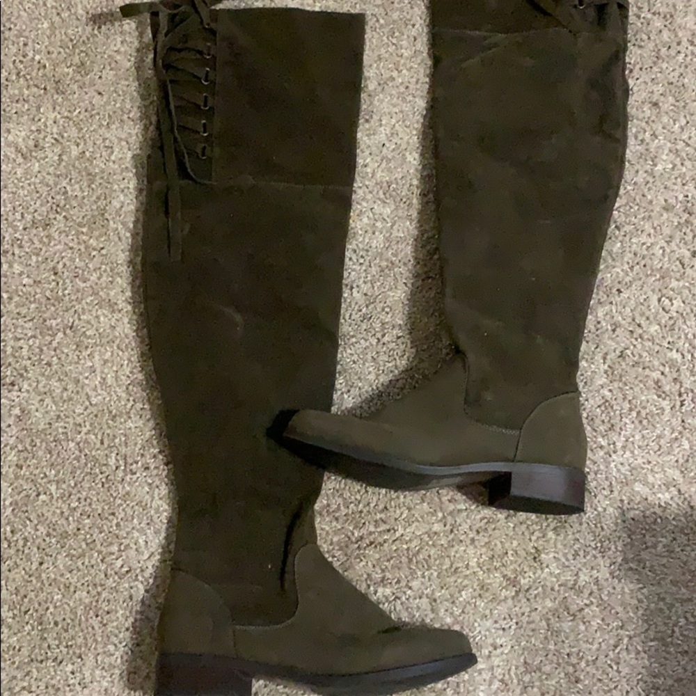 Olive green thigh high boots